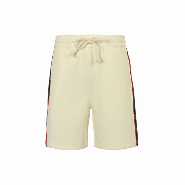 Gucci 古驰 25Ss 侧边双G织带拼接短裤 2025Ss新款平纹针织棉布短裤，黑色毛圈定制针织面料， 采用威化布织法，超高端针织工艺，版型紧致立体，定制裤