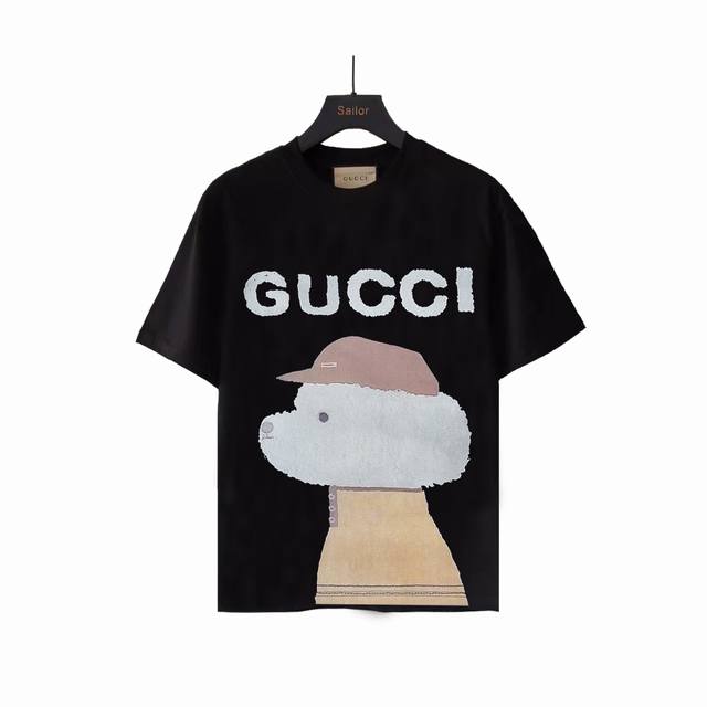 实拍细节图+尺码表 Gucci 古驰 趣味萌萌小狗系列短袖T桖 选用客供定制针织100%纯棉面打造,面料手感细腻，厚实有质感的纯棉布 高密度的机织工艺，如棉絮般