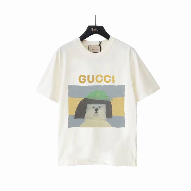 实拍细节图+尺码表 Gucci 古驰 趣味萌萌小狗系列短袖T桖 选用客供定制针织100%纯棉面打造,面料手感细腻，厚实有质感的纯棉布 高密度的机织工艺，如棉絮般