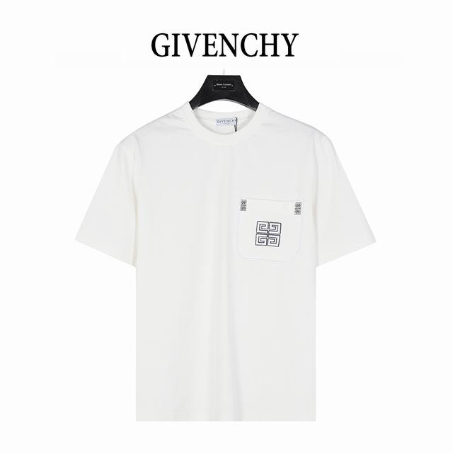 Givenchy 纪梵希 25Ss 4G宫格口袋刺绣短袖T恤 最高版本 定制面料280克 %双纱棉 开模原版过鉴定领标 %真丝洗水标 正品代购级原版吊牌 配套吊