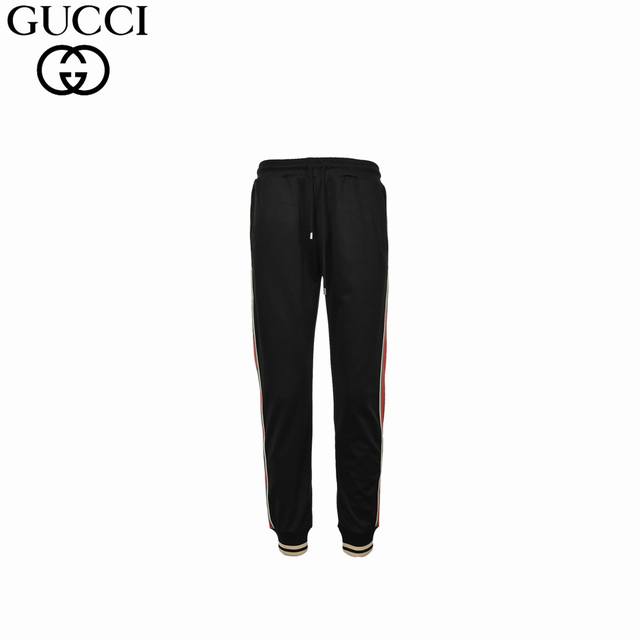 Gucci 古驰 经典红绿织带套装长裤 原8,500购买，聚酯纤维面料、裤管两侧撞色条纹、互扣式双G胶浆印花、抽绳松紧腰头、直筒长裤版型、全套辅料配备！聚酯纤维