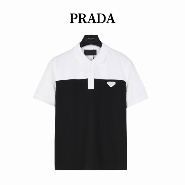 Prada 普拉达 简约拼接短袖Polo衫 全新美学灵感趣味设计,渠道性质精品。让整体造型设计更加优雅时尚，今夏最火系列，无数明星潮人追捧。裁剪工艺细节处理工整