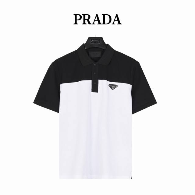 Prada 普拉达 简约拼接短袖Polo衫 全新美学灵感趣味设计,渠道性质精品。让整体造型设计更加优雅时尚，今夏最火系列，无数明星潮人追捧。裁剪工艺细节处理工整