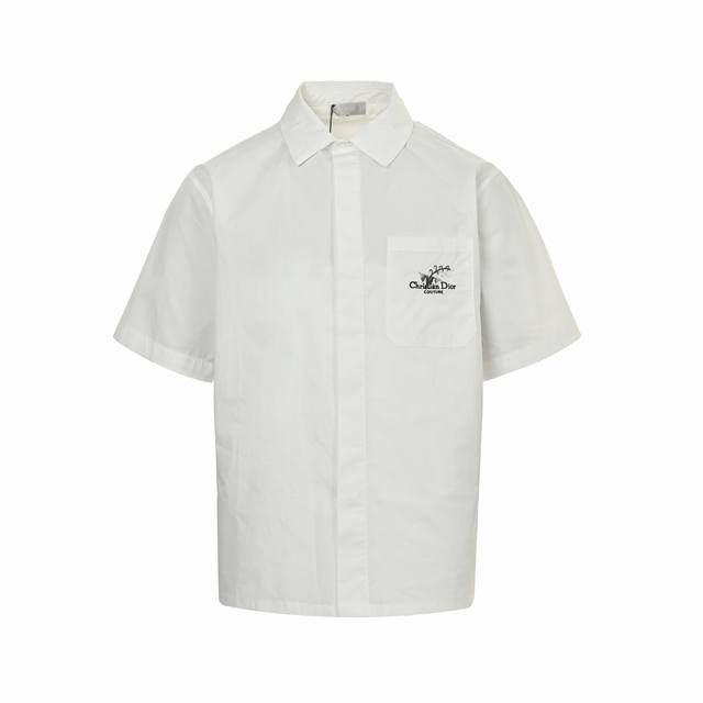 Dior 迪奥 25Ss 铃兰花刺绣短袖衬衫 Dior新款棉府绸铃兰刺绣衬衫 采用棉质面料制作 胸前铃兰刺绣设计 Size:38-41