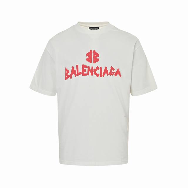 Balenciaga 巴黎世家 25Ss 胶带字母发泡印花短袖 采用双纱平纹， %棉，32支双纱棉270G高密布，设计干净简洁，无拘束的穿搭，胸前饰以立体发泡招