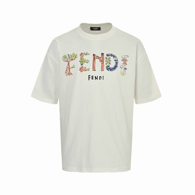 Fendi 芬迪 25Ss 花卉字母印花短袖 面料采用定制240G 26支特滑双股精棉平纹高密无尘全棉布料。前幅高密度加厚，走线平整，代工品质，全套定制辅料。