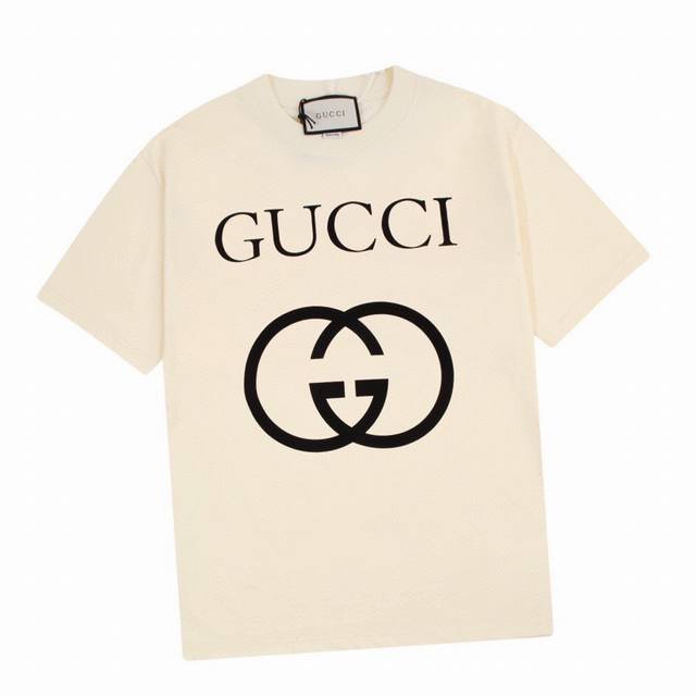古驰 Gucci 夏季新款 经典双G互扣字母印花圆领短袖T恤，男女日常通勤穿搭必备单品，440支定制260克双股丝光棉处理，手感非常舒服 ，时尚又个性 ，超级百