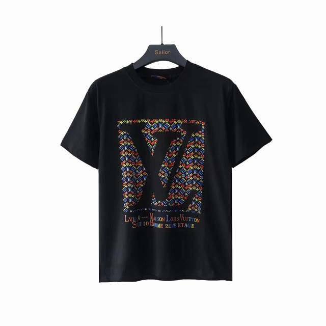 实拍细节图+尺码表 Louis Vuitton 路易 登威 24Ss工具图案彩虹老花字母印花短袖T恤 原版进口定制260克纯棉 高密度螺纹同缸染面料已洗水 宽松