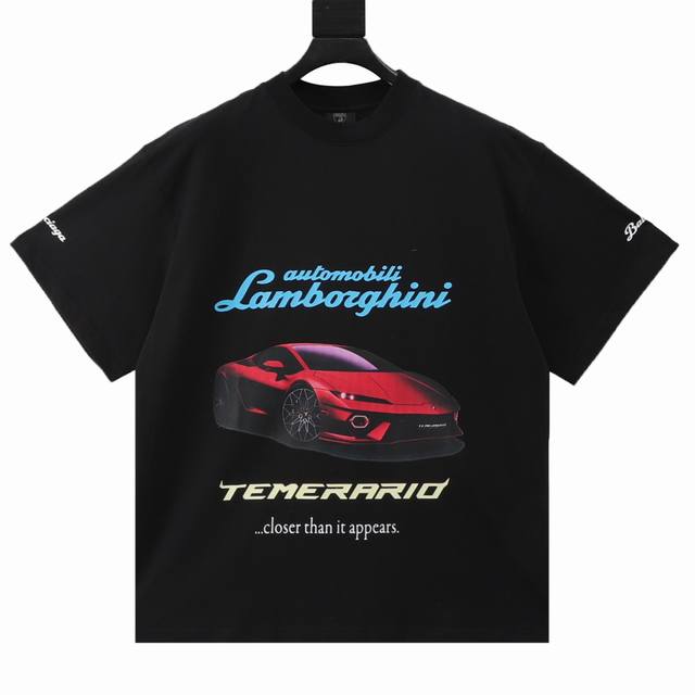 Balenciaga 巴黎世家 兰博基尼赛车短袖 原版购入，采用特定重磅16S230G精棉平纹针织定染对色面料，定织十字拉架罗纹对板同缸染色确保无色差，遵循原版