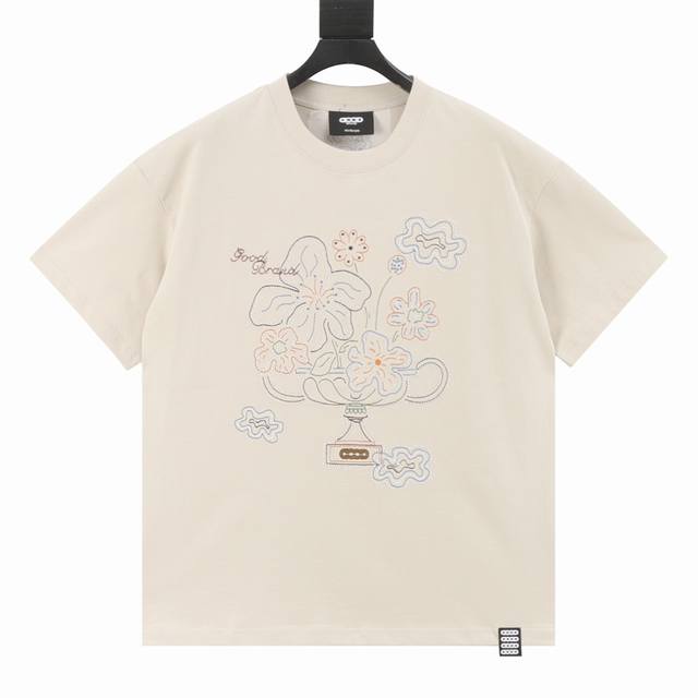 Goodbrand 绽放之花手绘和平花卉休闲短袖T恤 男女同款 350克面料 颜色：黑色 米灰 尺码：S-Xl