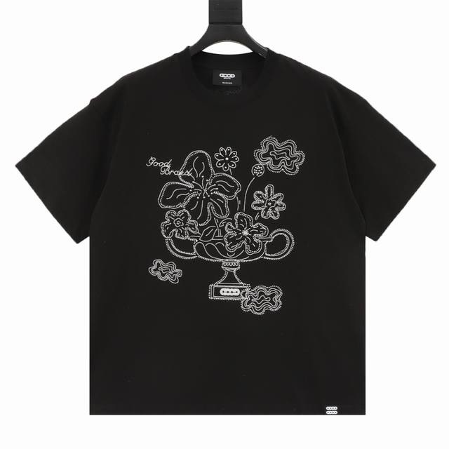 Goodbrand 绽放之花手绘和平花卉休闲短袖T恤 男女同款 350克面料 颜色：黑色 米灰 尺码：S-Xl