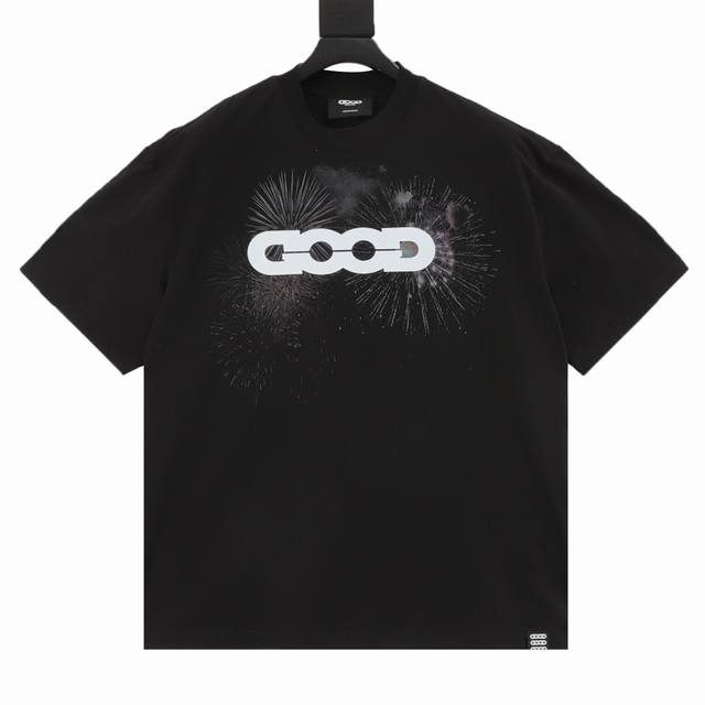 Goodbrand Ss25 烟花Logo 短袖T恤 男女同款 350克重面料 颜色：黑色 尺码：S-Xl