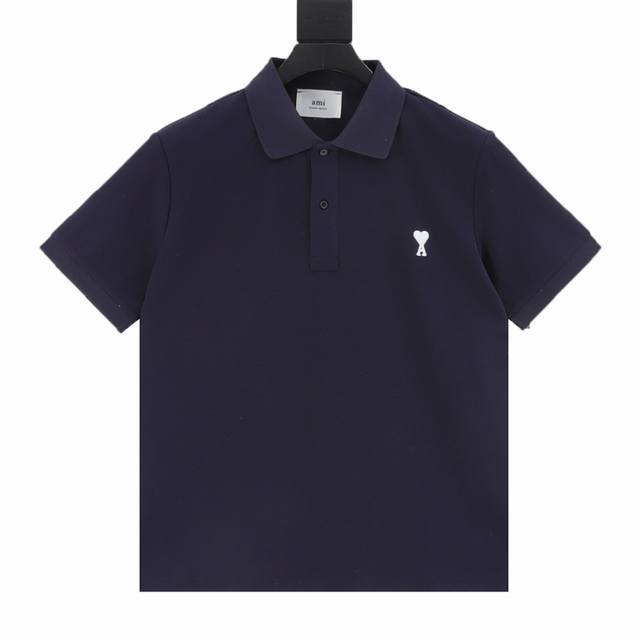 Ami圆领平绣小白爱心Polo衫 S-Xl