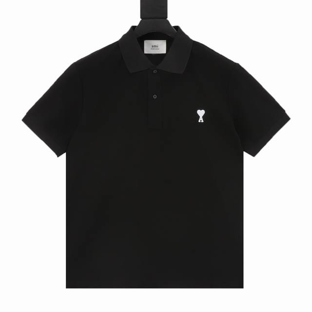Ami圆领平绣小白爱心Polo衫 S-Xl