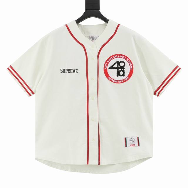 Supreme X 40 Acres 联名款 Ss25 Week9 Twill Baseball Jersey 后背数字英文Logo印花美式潮流棒球服短袖 原版