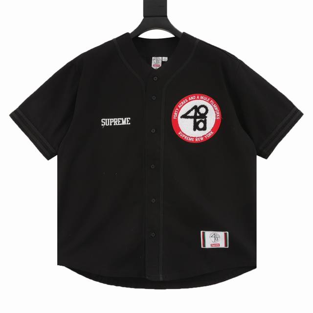 Supreme X 40 Acres 联名款 Ss25 Week9 Twill Baseball Jersey 后背数字英文Logo印花美式潮流棒球服短袖 原版