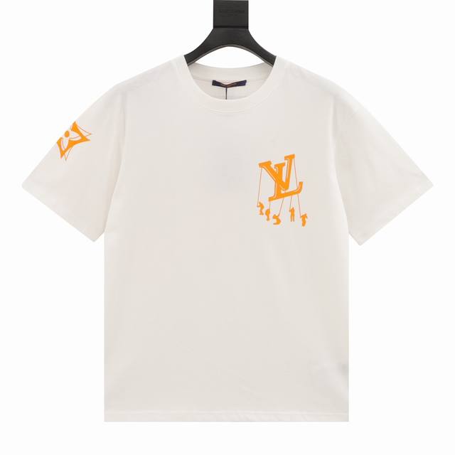 Louis Vuitton 路易威登 橙色Logo植绒印花短袖 整个侧面黄色图案采用绒面印花工艺，更显高级，定制高级面料手感柔软舒适带有弹力，简约大气，上身效果