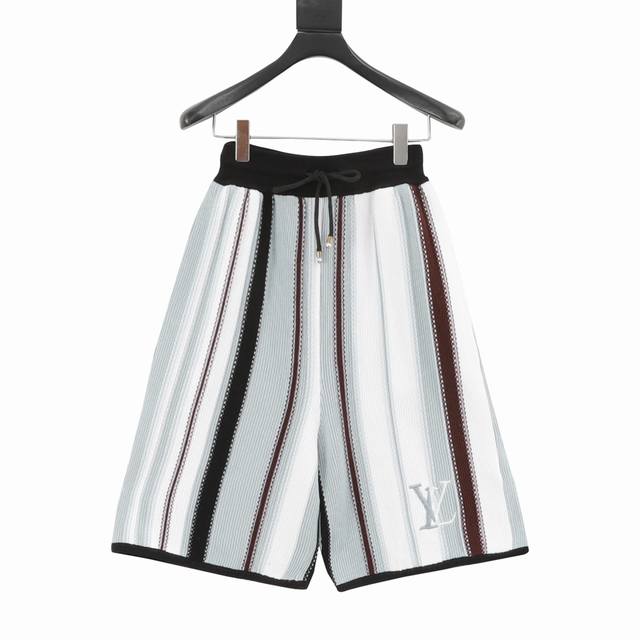 Louis Vuitton Lv 竖条纹针织套装短裤 正品1 0购入，定染32支双股精梳棉纱，采用进口德国 Stoll 7针织机，定染纱线，毛料提花，进口刺绣，
