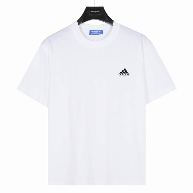 Adidas 阿迪达斯 胸口闪电小标印花Logo 款号:Ad09 白色 240克重磅小落肩100%棉T恤。Os版型，宽松有型好搭配。采用精梳紧密赛络工艺，面料更