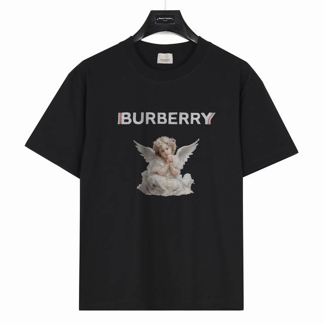 Burberry 巴宝莉 小天使图案 款号:Bb14 黑色 240克重磅小落肩100%棉T恤。Os版型，宽松有型好搭配。采用精梳紧密赛络工艺，面料更耐磨。袖口以