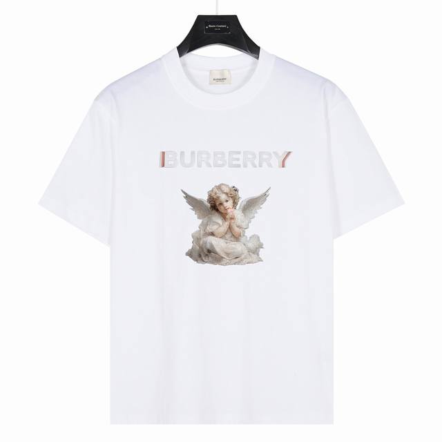 Burberry 巴宝莉 小天使图案 款号:Bb14 白色 240克重磅小落肩100%棉T恤。Os版型，宽松有型好搭配。采用精梳紧密赛络工艺，面料更耐磨。袖口以