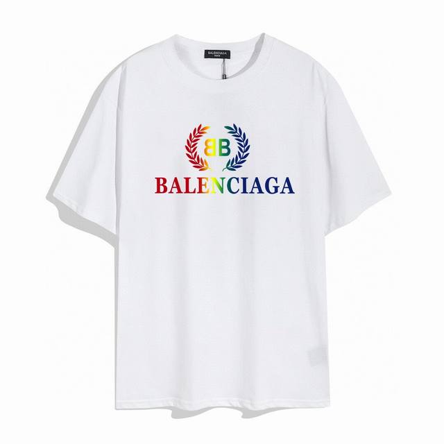 Balenciaga 巴黎世家彩虹麦穗短袖， 品质升级，精致做工，手感柔软，充满了复古工艺还拥有厚实的手感，标志性的图标，独有的辨识度。高克重纯棉质感一流！男女
