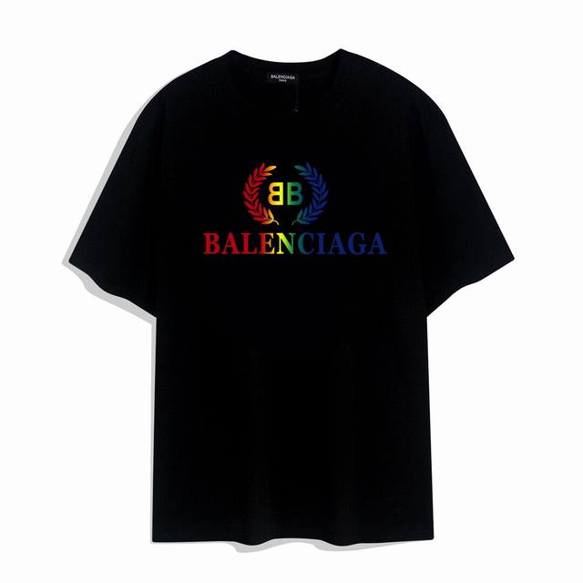 Balenciaga 巴黎世家彩虹麦穗短袖， 品质升级，精致做工，手感柔软，充满了复古工艺还拥有厚实的手感，标志性的图标，独有的辨识度。高克重纯棉质感一流！男女