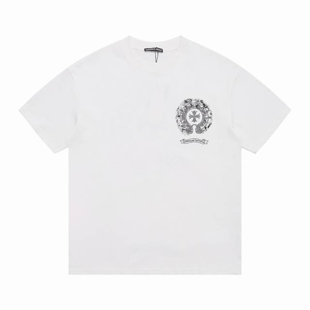 上新 高版本 Chrome Hearts 克罗心 模糊重影马蹄刺绣短袖 面料使用 G克全棉双纱面料 区别于市面低克重普通货 ，纹路清晰可见，质感柔软细腻光滑，垂