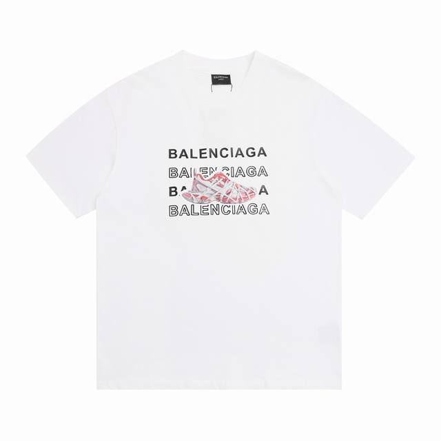 上新 高版本 Balsenciaga巴黎世家硅胶字母球鞋情侣休闲短袖T恤 最高版本！定制面料 克100%双纱棉！字母硅胶彩色立体球鞋烫画工艺设计！ 辅料：开模原