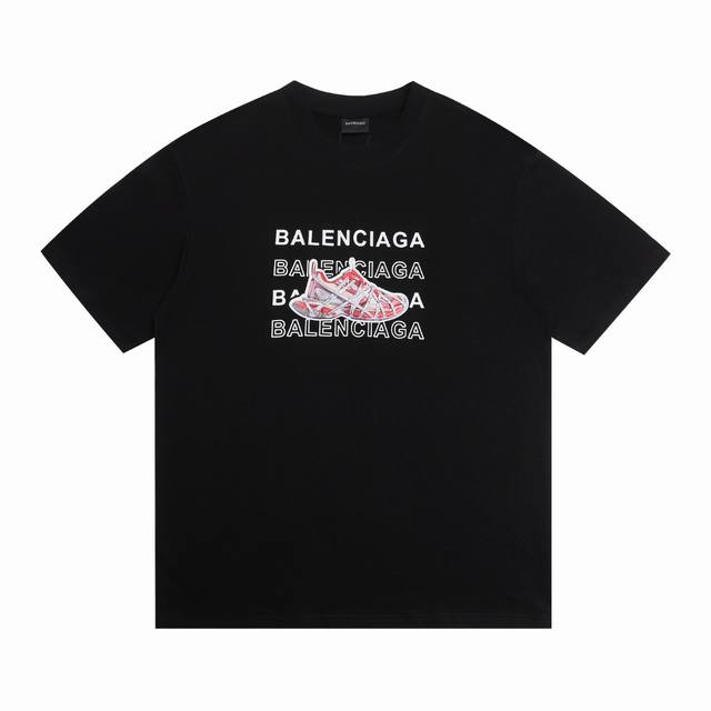 上新 高版本 Balsenciaga巴黎世家硅胶字母球鞋情侣休闲短袖T恤 最高版本！定制面料 克100%双纱棉！字母硅胶彩色立体球鞋烫画工艺设计！ 辅料：开模原
