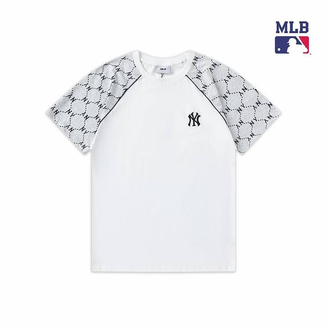 上新 顶级最高版本 Mlb拼接老花短袖 男女同款，袖子满印Logo拼接，时尚感拉满，面料采用260克双纱纯棉，颜色都是原版一比一的定制，支持扫码验证，一件一码，