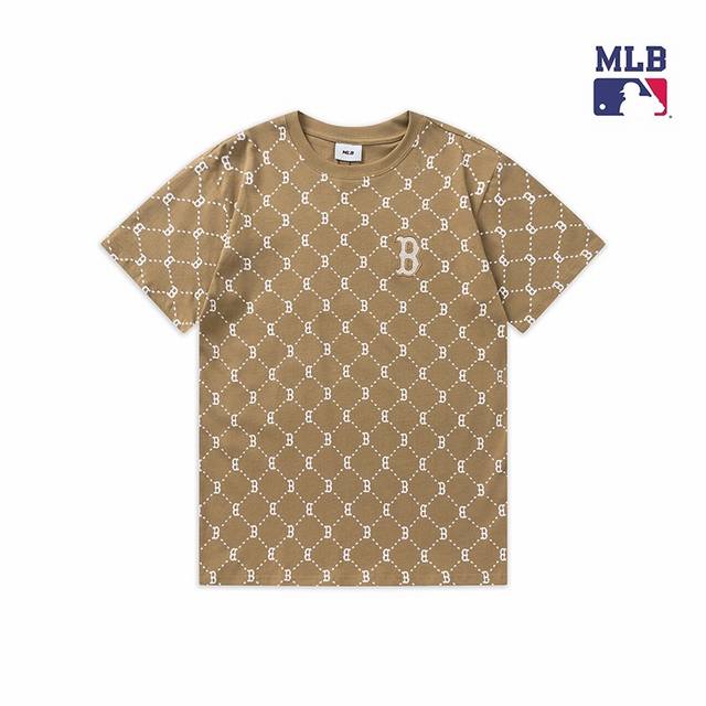 上新 高版本 Mlb老花钻石纹满印刺绣短袖 依旧是嫉妒冷感 高货只存在少数人手中 夏季新款Mlb短袖T恤透气男女情侣 黑色为纽约洋基队，后背 拔染 前片75D