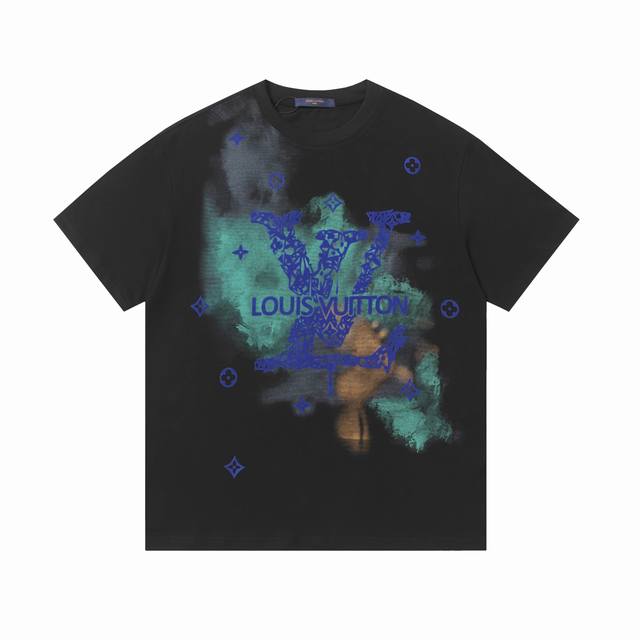 上新 高版本 Louis Vuitton路易威登水墨渐变印花短袖 最高版本！定制面料 克100%双纱棉！驴家拉浆印花字母结合！ 辅料：开模原版过鉴定领标100%