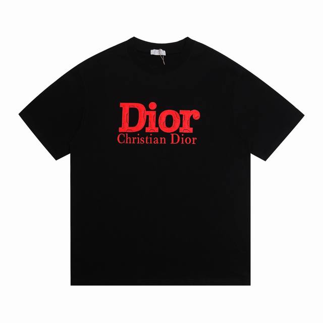 上新 高版本 Dior 迪奥 硅胶字母爆裂短袖T恤 最高版本！定制面料 克100%双纱棉！字母硅胶彩色立体烫画工艺设计！ 辅料：开模原版过鉴定领标100%真丝洗