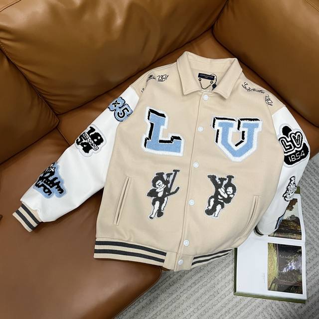 新款上新 Louisvuitton路易威登走秀款 Lv兔子棒球服 定织定染900G羊绒面料，铜氨丝里布，纯棉口袋，原张染色压纹真牛皮袖子，配套订做羊毛罗纹，田岛