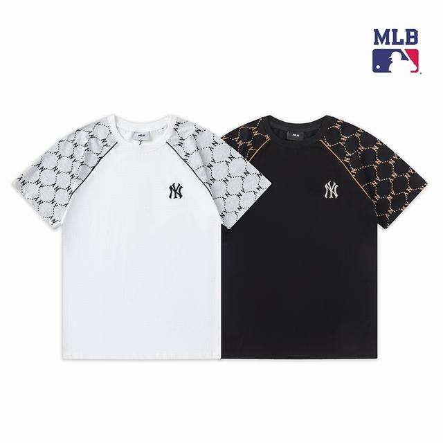 新款上新 Mlb新款拼接短袖，男女同款，袖子满印Logo拼接，时尚感拉满，面料采用260克双纱纯棉，颜色都是原版一比一的定制，支持扫码验证，一件一码， 高品质