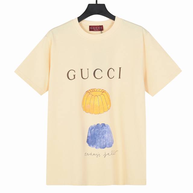 Gucci古驰插画系列 数码直喷工艺短袖T恤 280克双纱精梳棉短袖 ：杏色 ：Xs-L