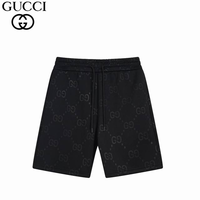 Gucci 古驰 25Ss 暗纹双G满印短裤 Gu专柜同步 独家款2025爆了夏季新款 定制提花双G面料 质量超A 男女同款 休闲短裤五分裤 颜色：黑 尺码：X