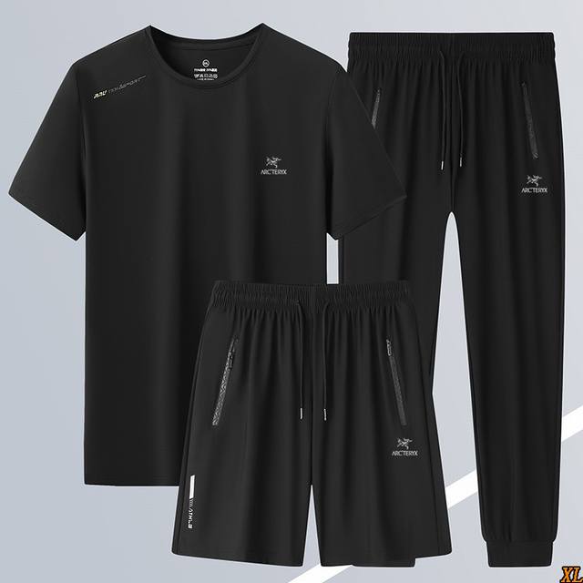 Arc’Teryx始祖鸟 独家实拍上新夏季高品质冰丝宽松透气休闲T恤五分长裤套装户外大码休闲运动速干短袖长裤三件套，本季主打，货源充足，放心主推，高端品质，经典