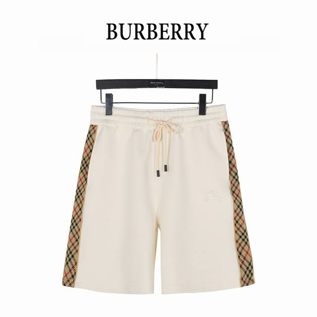 Burberry 巴宝莉 25Ss 格纹织带战马刺绣短裤 2025最新款休闲经典时尚短裤，高品质定制太空棉面料， 手感细腻，舒适透气！两侧定织格纹织带拼接，腰部