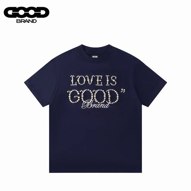 Goodbrand 25Ss 珍珠刺绣重工短袖T恤 采用订色订染毛圈纯棉衣面，250G双股双纱，手感舒适 进口针织针梳棉进行制作，搭配320G1*1螺纹，同缸无