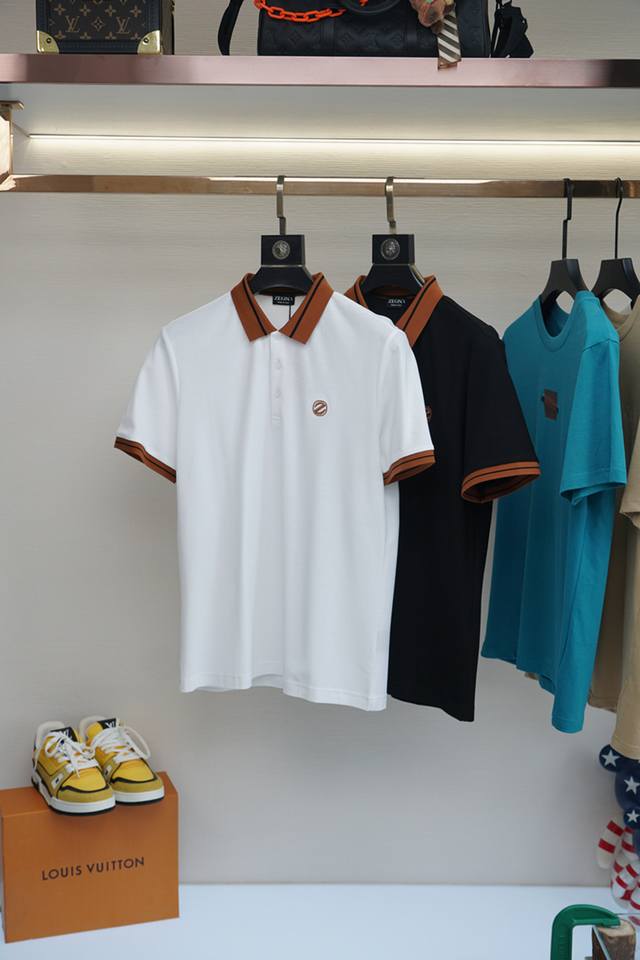 杰尼亚-2025Ss夏季新品，男士胸前经典徽标刺绣珠地网眼商务休闲短袖Polo衫！香港洋行渠道货，重磅高端级臻品，完美沿袭了的精髓与基因，胸前衣身同色刺绣徽标，