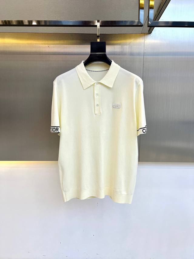 Dio迪奥、25S春夏新款，男士经典条纹嵌花桑蚕丝伊力特针织圆领短袖T恤衫！选用客供进口粘纤
