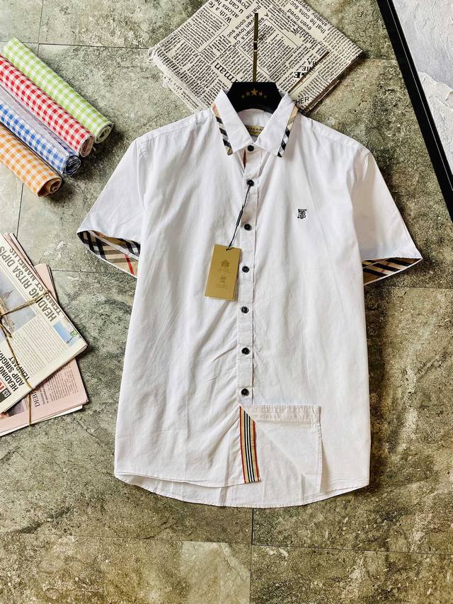 巴宝莉 官网款 可穿205斤 巴宝莉 Burberry 原单品质 最新款 男装短袖衬衫 精选专柜订制顶级短袖衬衣 进口面料带原版洗水唛 所有细节做工完美1比1复