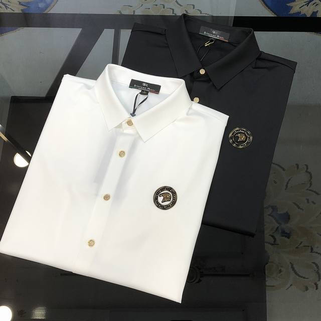 史蒂芬新款男士原单休闲长袖衬衫 官网同步发售 简洁时尚百搭 高端品质无缝切割包边 胸前印胶烫钻美杜莎Logo图案 定制进口锦氨天丝棉面料 弹力大 不起皱 定制五