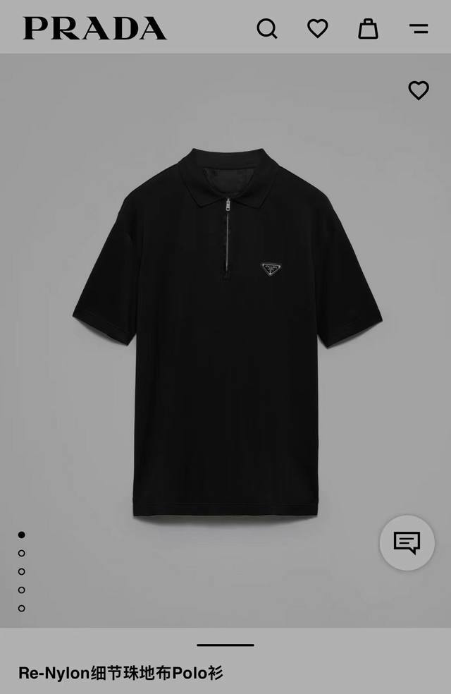 Prad*A 25Ssplayful系列倒三角短袖Polo衫！100％棉双面珠地面料，拆解纱线分析，订织蜂窝四角网眼胚布，衣领为双系统提花定织扁机制成，有弹性，