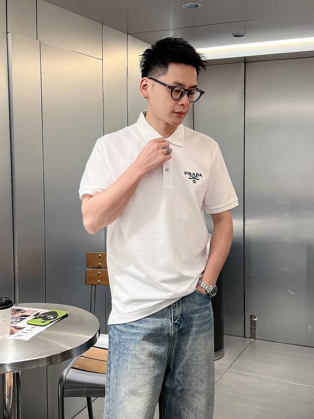 普拉达 渠道精品2025Ss.Pr*Da男士商务休闲翻领短袖Polo衫！来自世界知名奢侈品牌Pr*Da，客供网眼珠地棉,由微型针织工艺制作,手感质感舒适亲肤,细