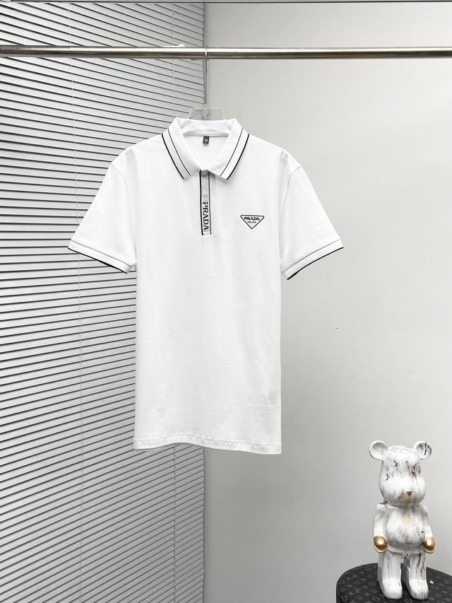 Prada 24Ss春夏新款翻领Polo衫 采用原版Zp一致定制纯棉珠地面料螺纹同缸定染零色差Yb一样克重270G独家品质区别通货欢迎对比码数M-3Xl