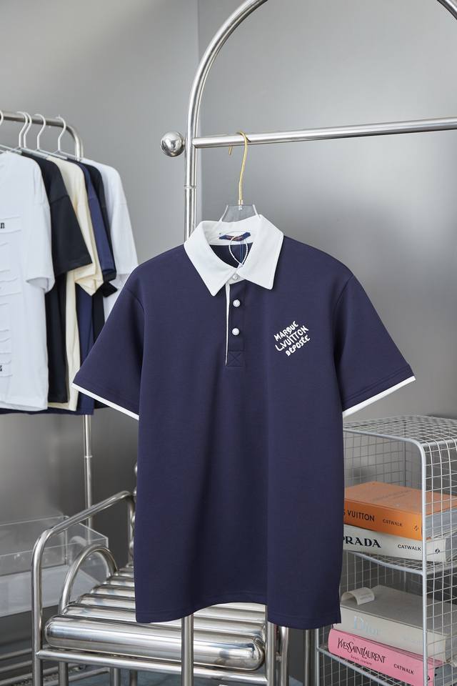 路易 Lv 25Ss早春新款短袖 字母Logo刺绣翻领Polo短袖 轻奢主义 男女日常通勤穿搭必备单品 正确版本 欢迎对比 详细特征 280克 %纯棉双纱珠地棉
