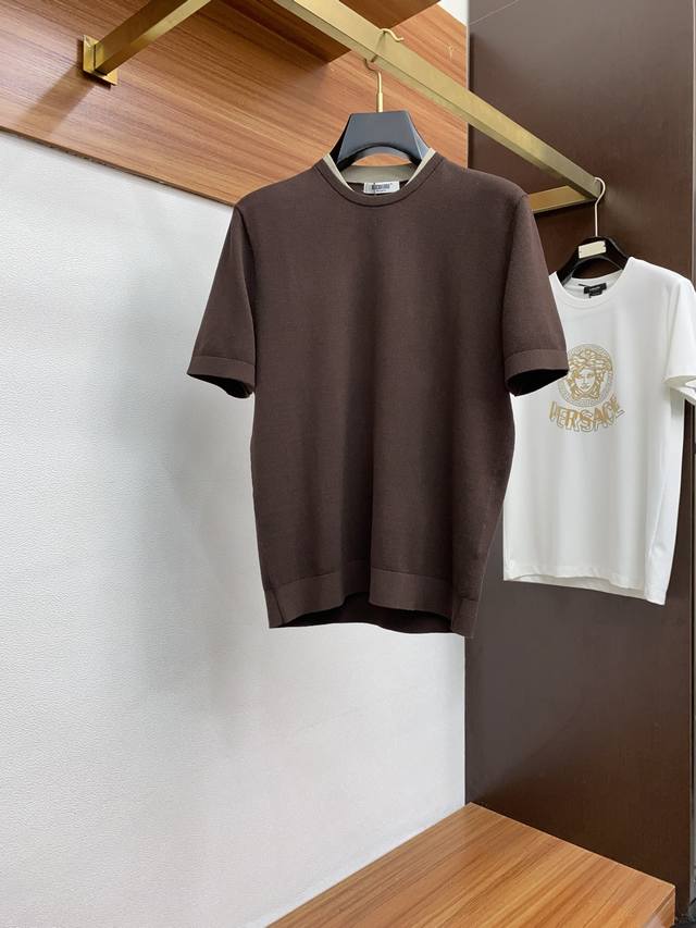 Lp2540Ss 春夏新品 Loro Piana 诺悠翩雅 专柜新款 男士棉质 针织圆领衫 短袖 颜色:咖啡色 尺码:M-3Xl